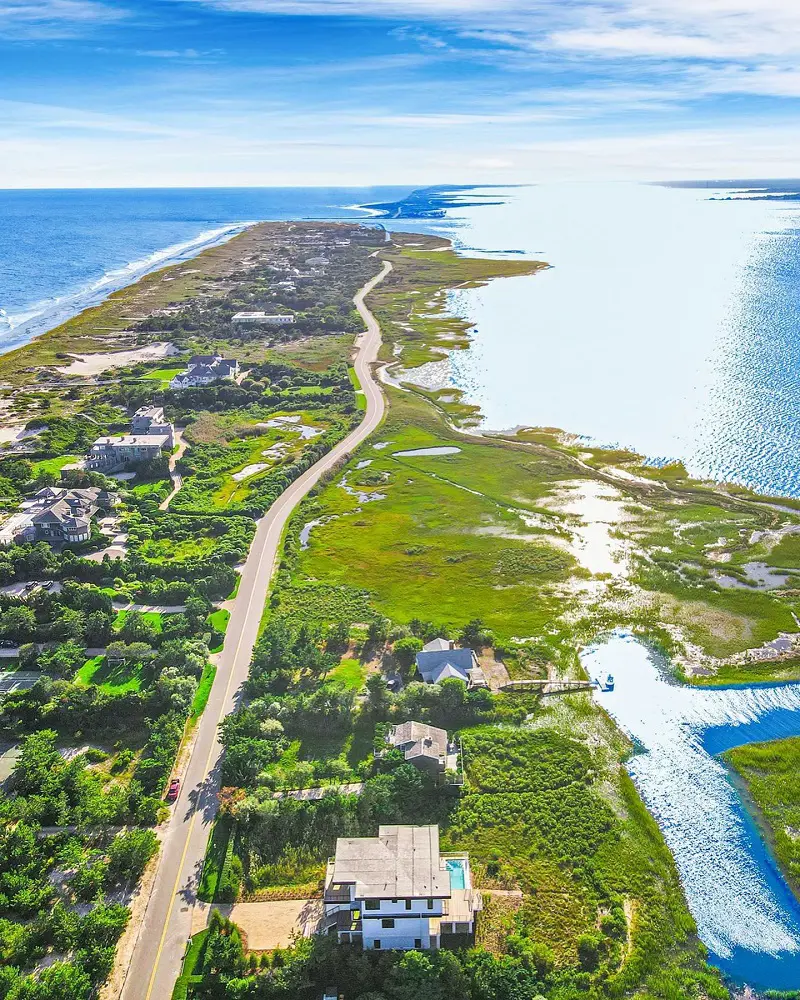 An aerial view of Montauk Point Lighthouse in the Hamptons with breathtaking Atlantic Ocean. Pic credit: @letstaukgrams