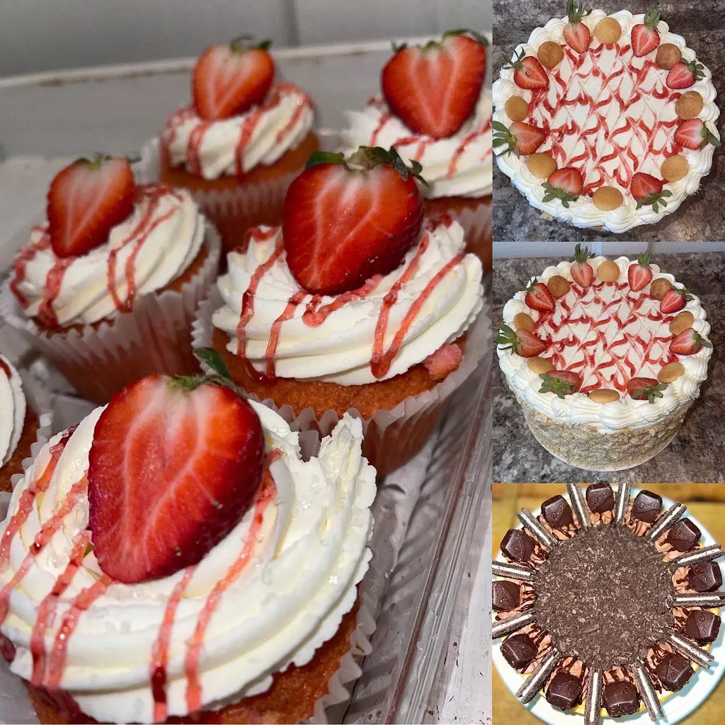 Set of Oreo cheesecake, strawberry cupcakes and cream cupcakes at the Poppleton. 