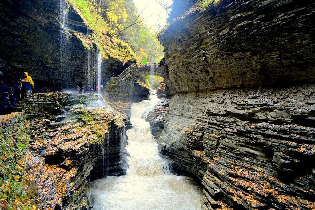 Scenic waterfall view at Watkins Glen State Park