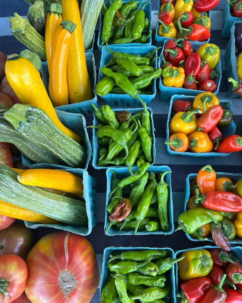 Baskets full of colorful veggies at East Hampton Farmers Market.