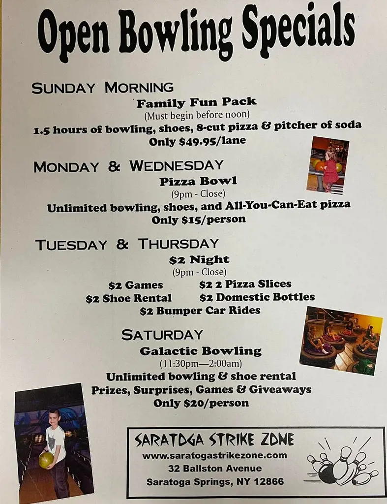 Saratoga Strike Zone family specials